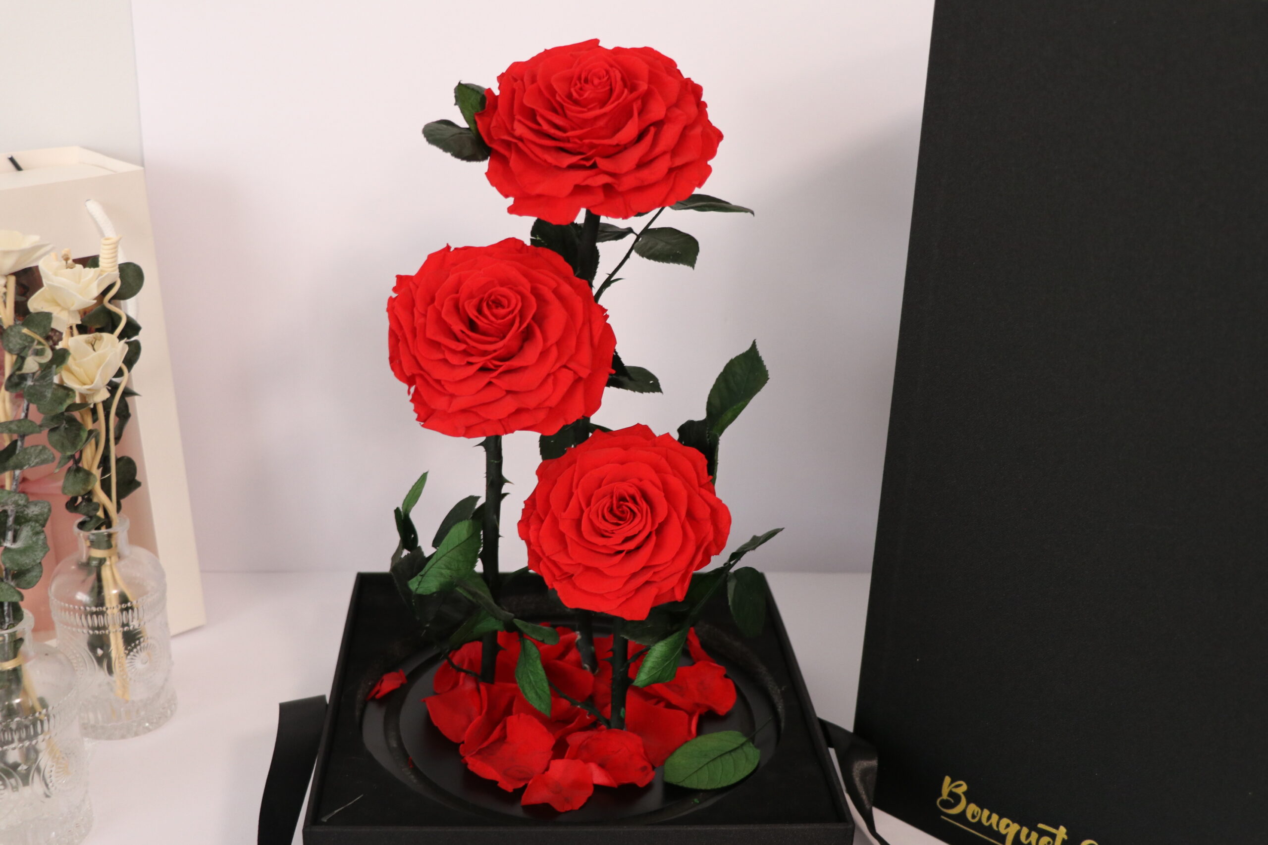 3 Large Everlasting Rose In Glass Dome-40cm (With Gift Box) - Image 3