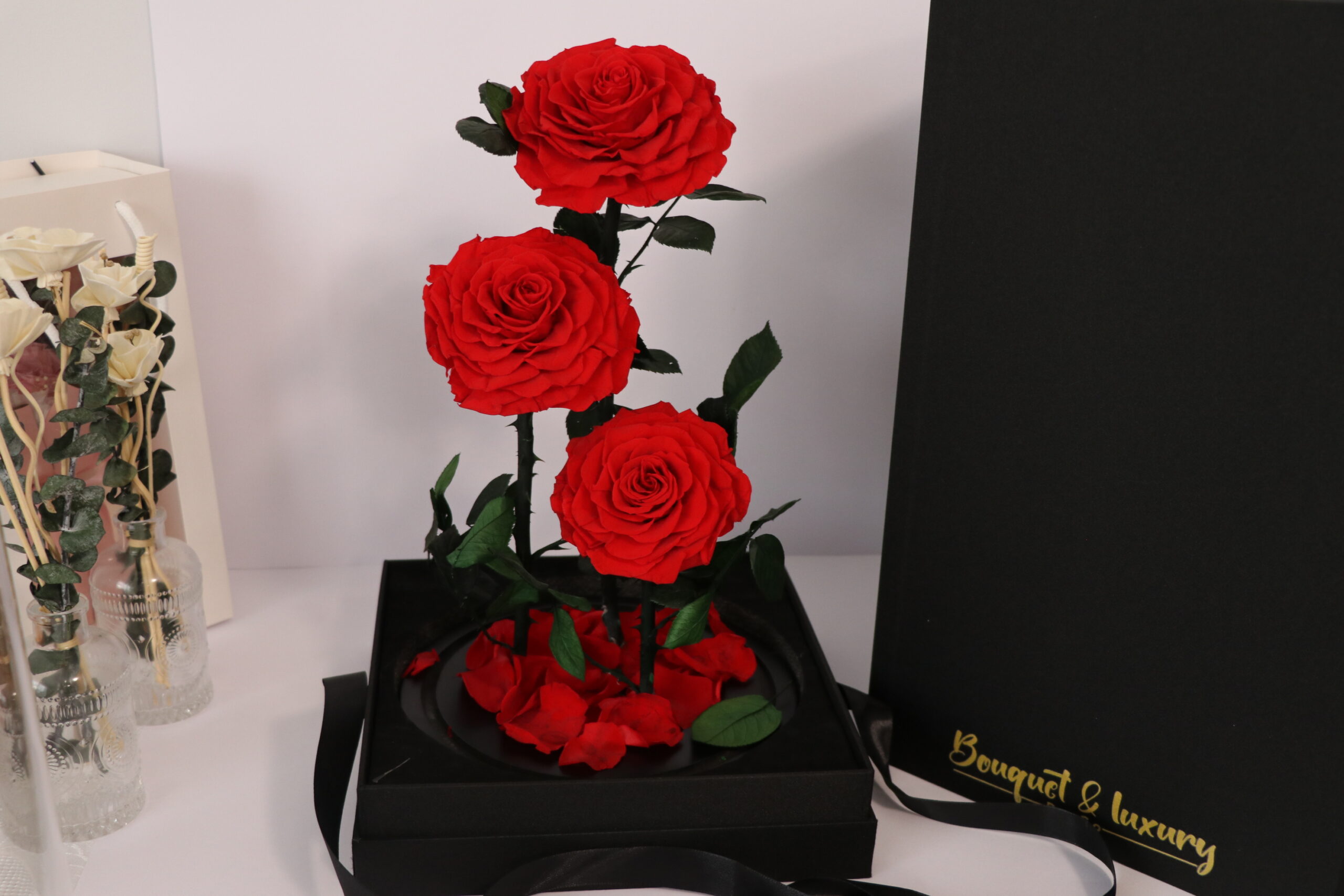 3 Large Everlasting Rose In Glass Dome-40cm (With Gift Box) - Image 4